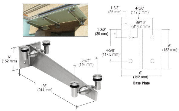 CRL Universal Wall Mounted Glass Awning Bracket