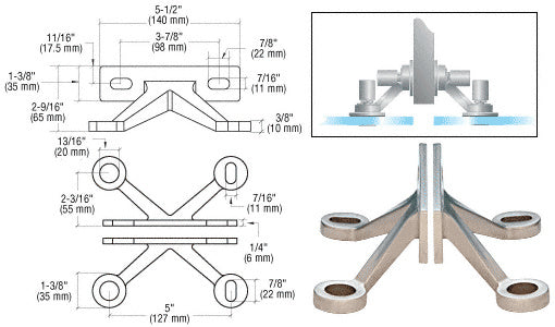 Four Arm 'V' Wall/Fin Mounted Fitting