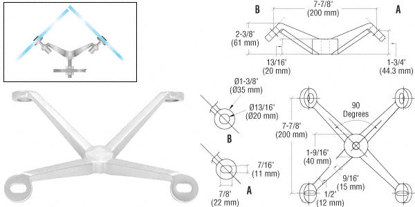 Regular Duty 90 Degree 4-Way Spider Fitting Arm Column Mount