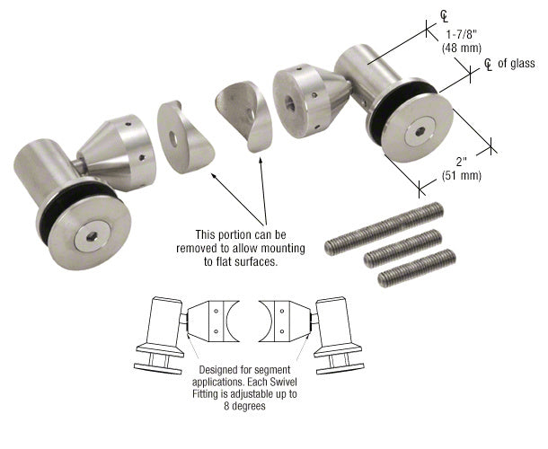 Double Arm Swivel Fitting Set for 1/2" Glass